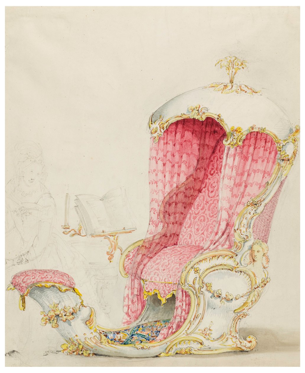 Ritning, Förslag till schäslong, ca 1810 av Unknown artistUnknown artist