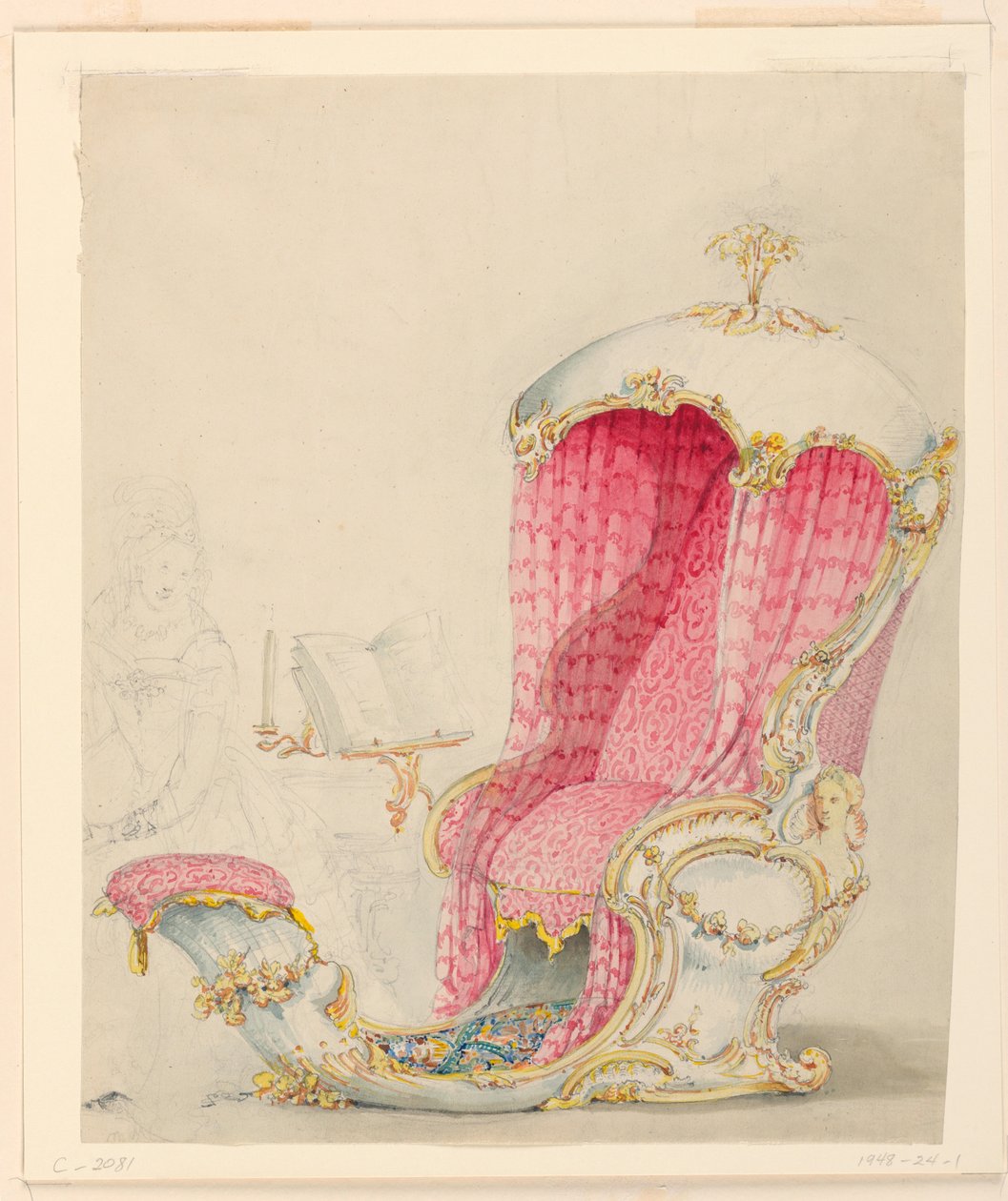 Ritning, Förslag till schäslong, ca 1810 av Unknown artistUnknown artist