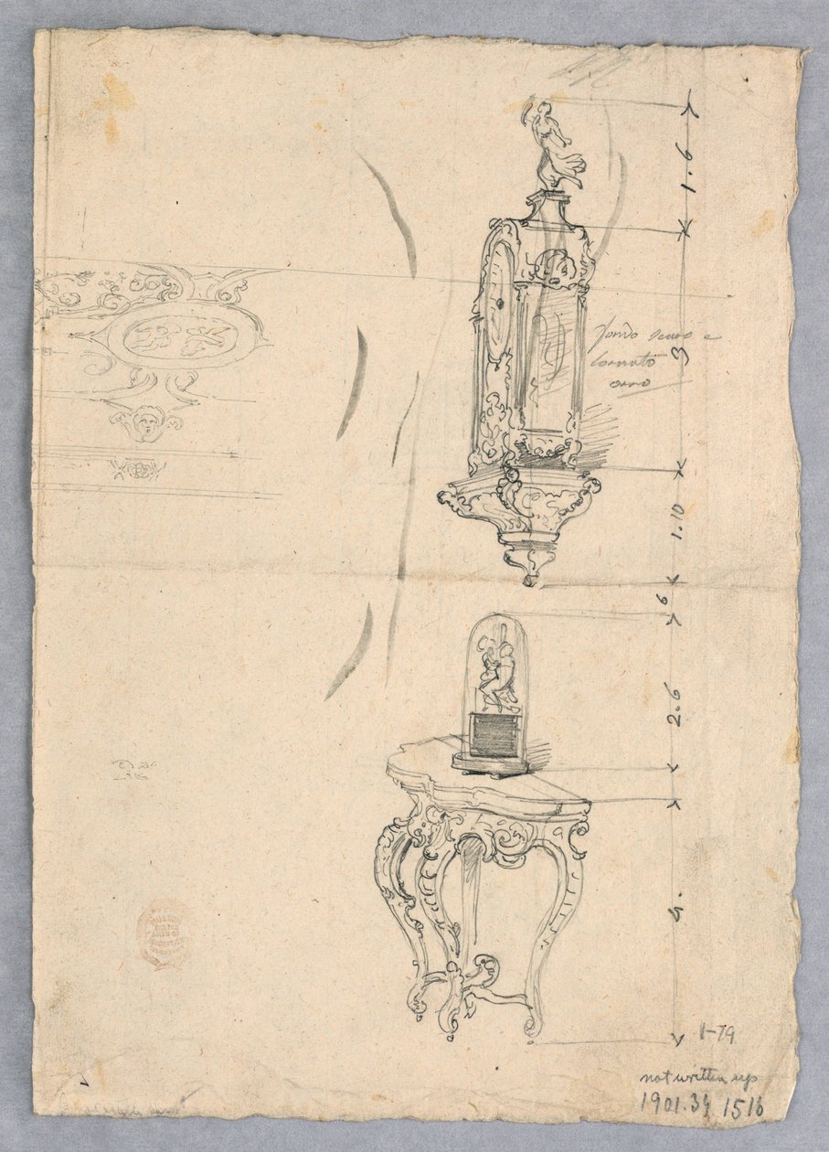 Ritning, Förslag till klocka och konsol, 1700-1900-tal av Unknown artistUnknown artist