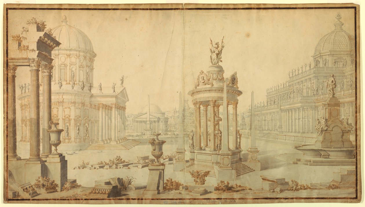 Teckning, scenografi: Arkitektonisk fantasi, tidigt 1700-tal av Unknown artistUnknown artist