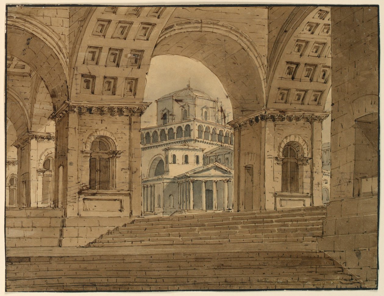 Teckning, scenografi, utsikt över staden från slottet, tidigt 1800-tal av Unknown artistUnknown artist