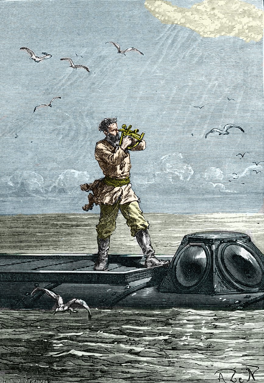 20 000 ligor under havet. Kapten Nemo på ubåten "Nautilus". Illustration från romanen av Jules Verne "Tjugo tusen ligor under havet" (Tjugotusen - 20 000 - 20000) av Unknown artist