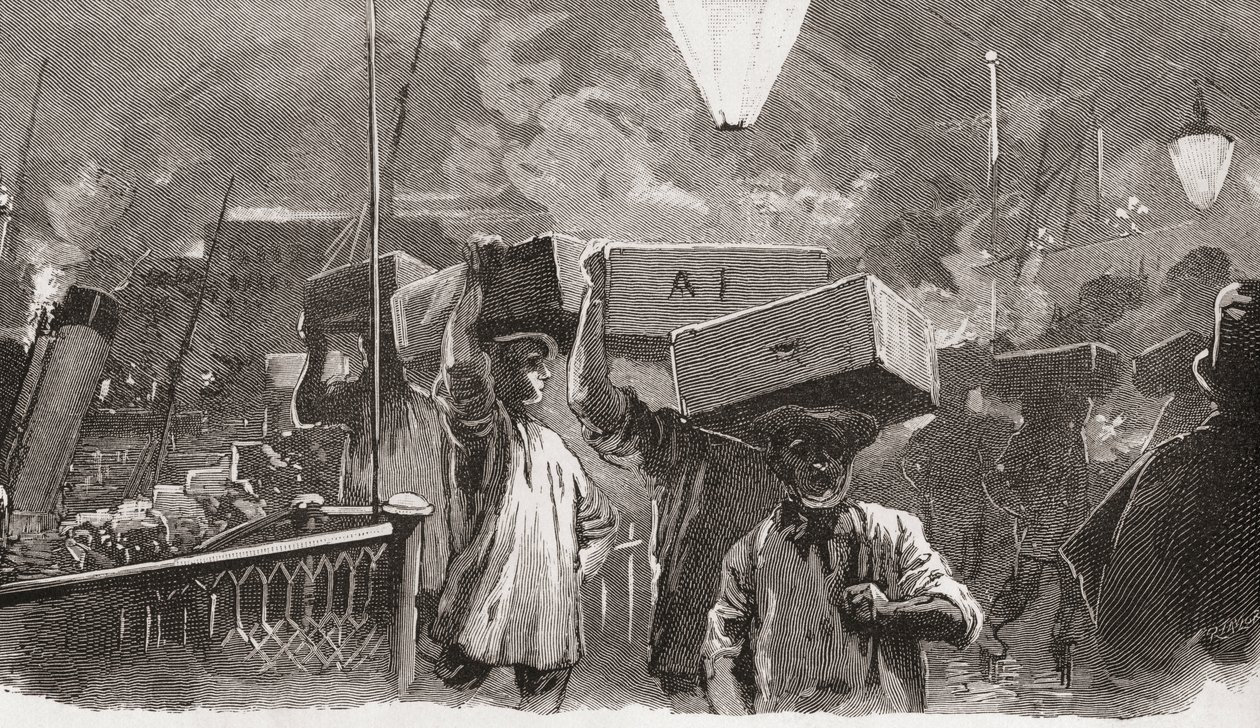 5 A. M. på Billingsgate Fish Market, London, England på 1800-talet av Unknown artist