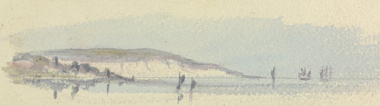 En kustlinje med fartyg till sjöss av Unknown artist