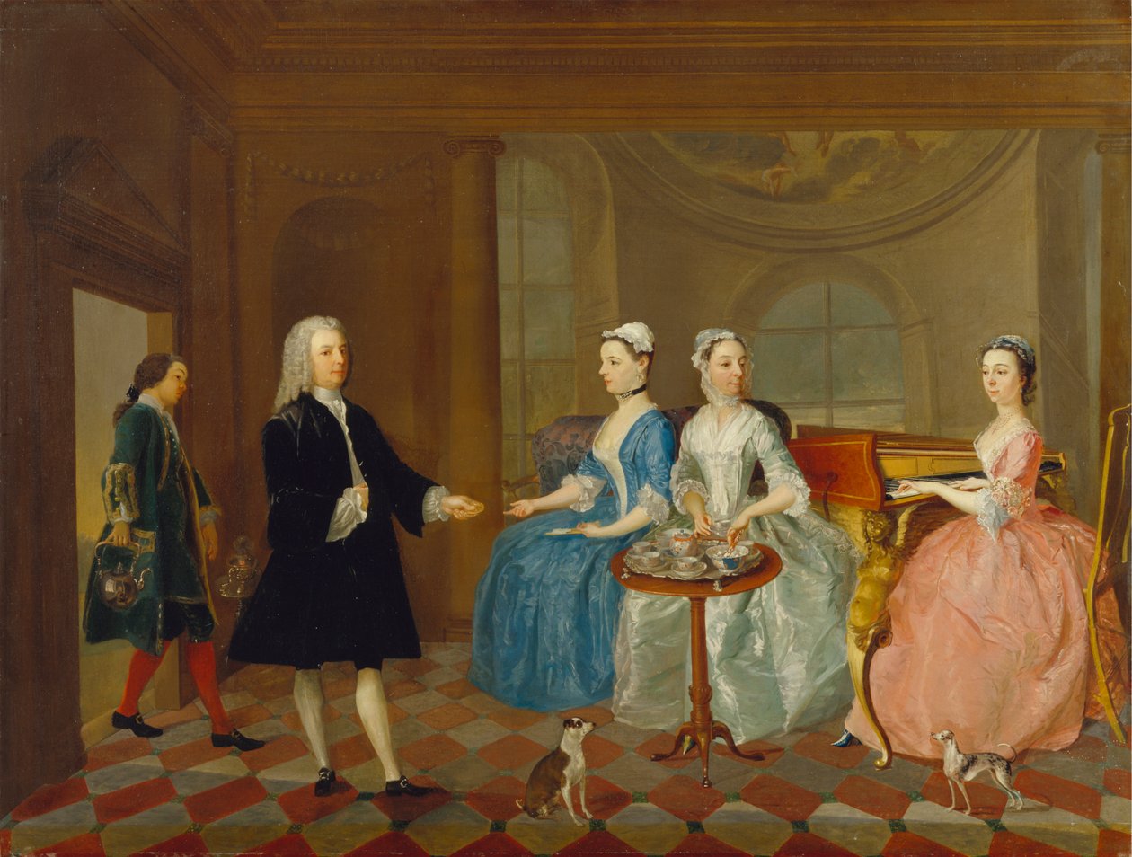 En familj som serveras med te, möjligen familjen Carter av Unknown artist