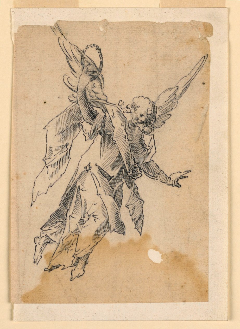 En flygande ängel som bär en krans av Unknown artist