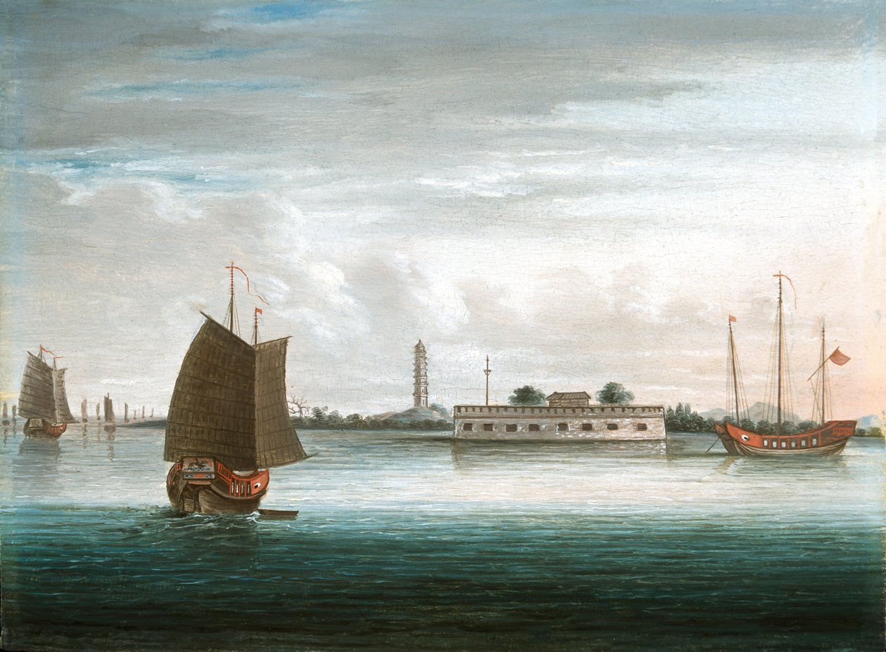 Ett fort vid Kantonfloden, 1:a Kinakriget, 1840 ca av Unknown artist