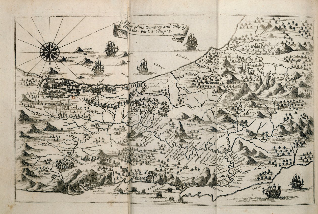 En karta över landet och staden Panama. Del. 3 : kap : 5. (gravyr) av Unknown artist