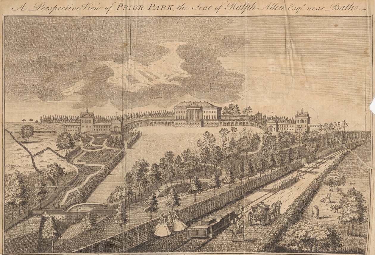 En perspektivvy av Prior Park, sätet för Ralph Allen Esq. nära Bath av Unknown artist
