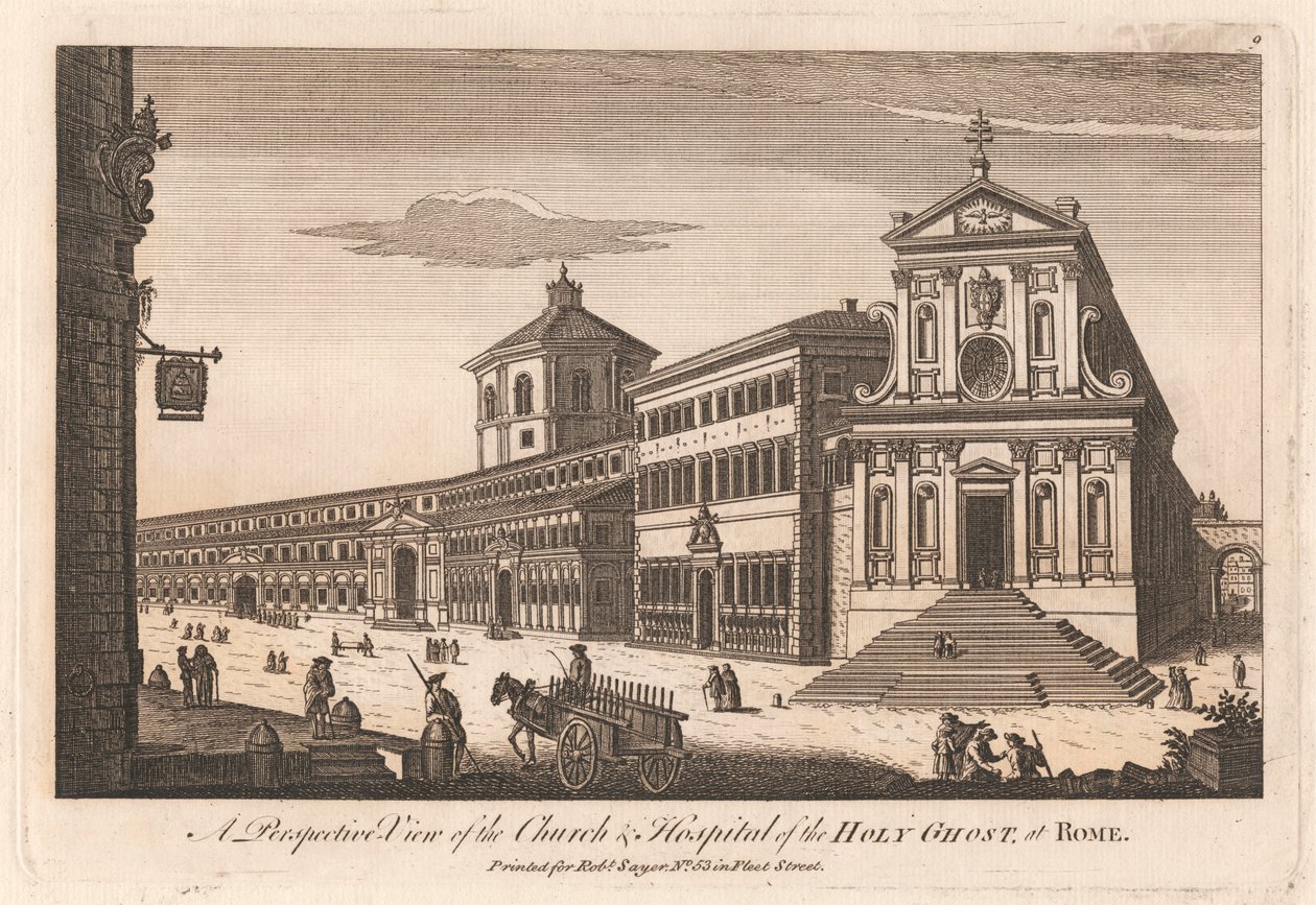 En perspektivvy av den Helige Andes kyrka och sjukhus i Rom av Unknown artist