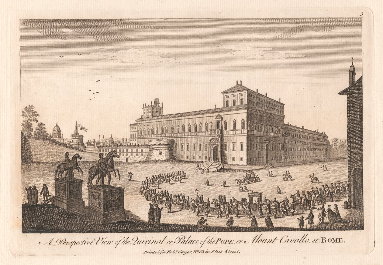 En perspektivvy av Quirinalen eller påvens palats, på berget Cavalle i Rom av Unknown artist