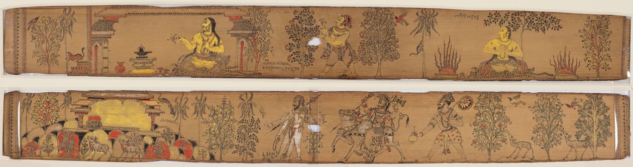 En prins utför åtstramningar (recto); Shiva och hans anhängare återvänder till Mount Kailash (verso), från en romans av Chandrabhanu och Lavanyavati av Upendra Bhanja (1670–1740) av Unknown artist