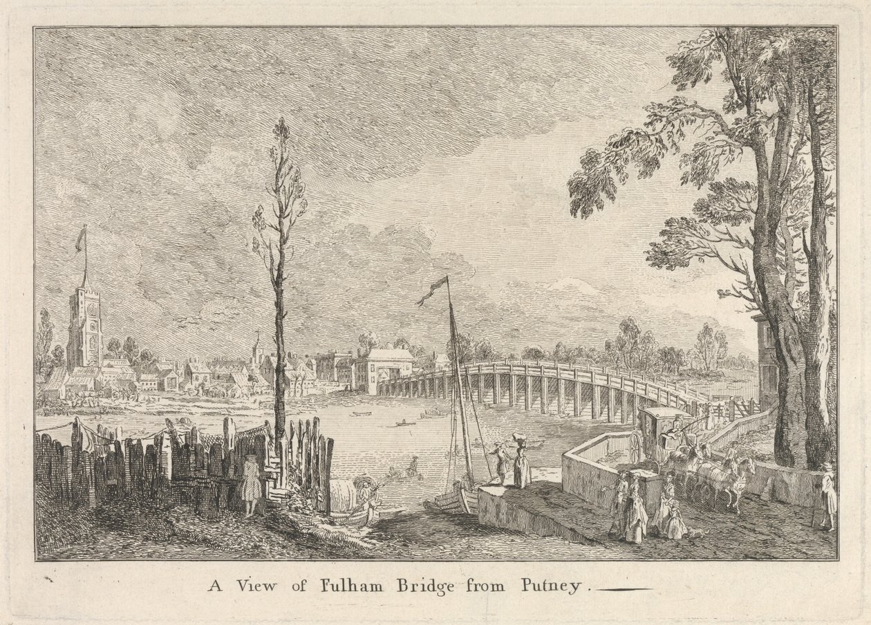 Utsikt över Fulham Bridge från Putney av Unknown artist