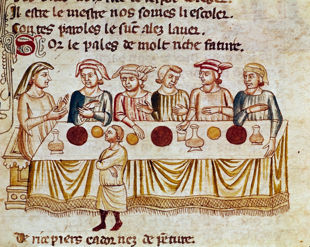 En bankettscen: en kung och hans gäster Miniatyr från "" Entree of Spain"". 1300-talets Venedig, Biblioteca Marciana. av Unknown artist