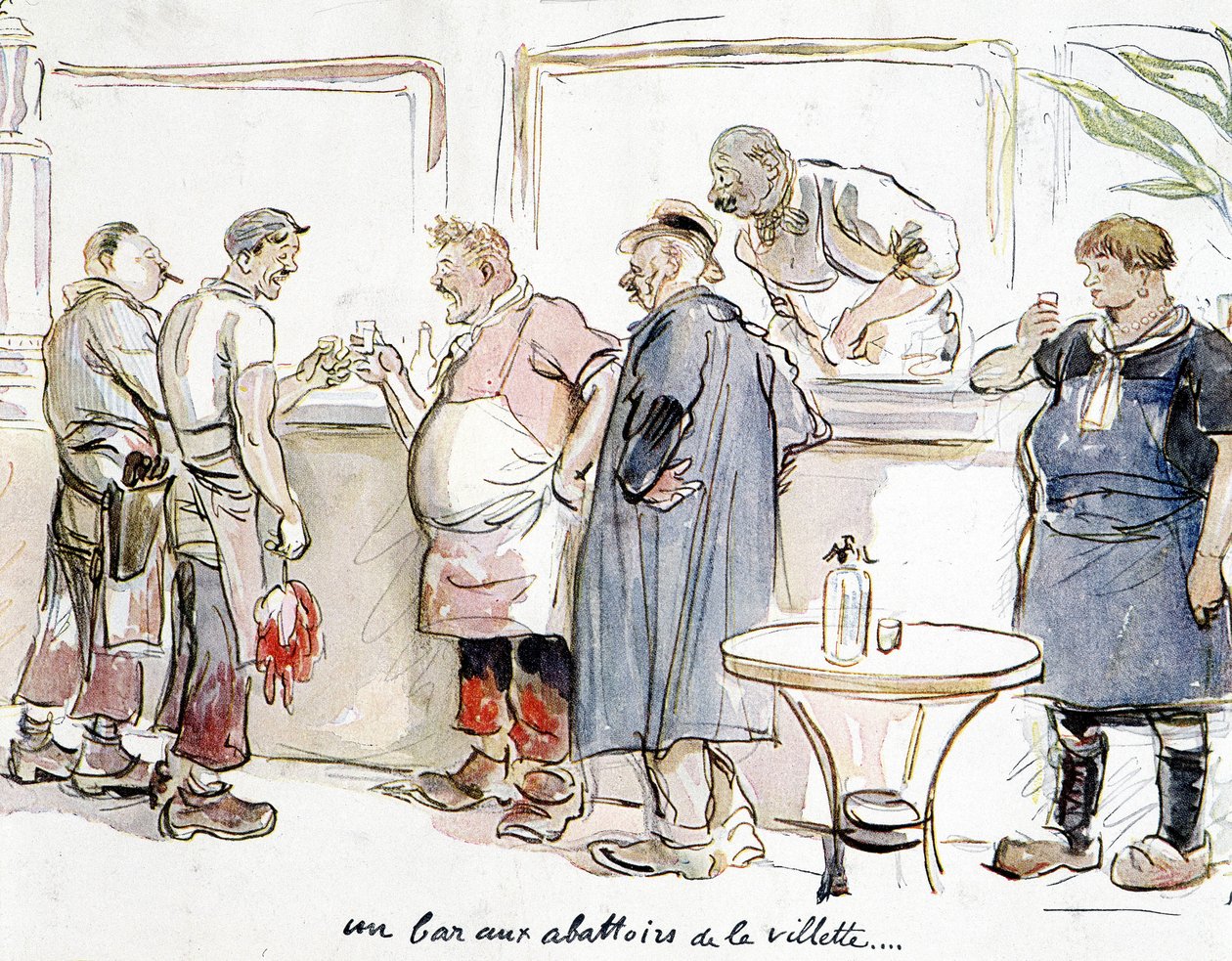 En bar på slakterierna i Villette i Paris. av Unknown artist