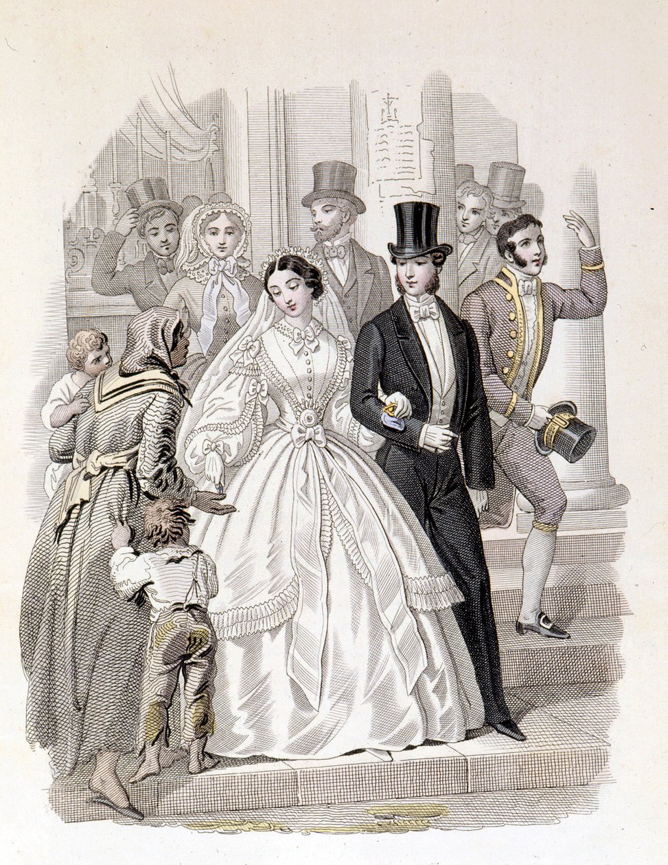Ett borgerligt bröllop, gravyr från 1860. av Unknown artist