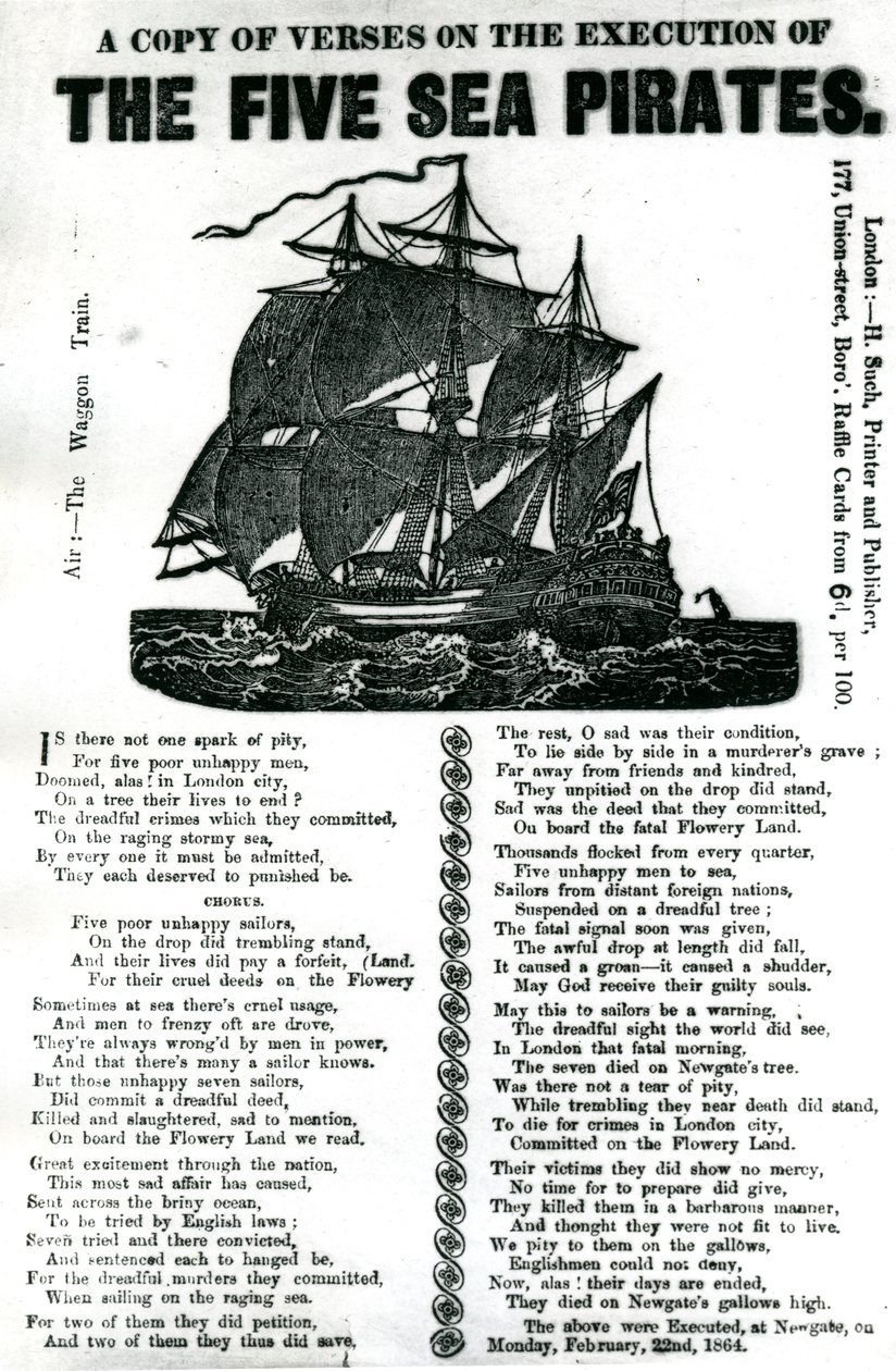 En kopia av verser om avrättningen av de fem sjöpiraterna, c.1864 av Unknown artist