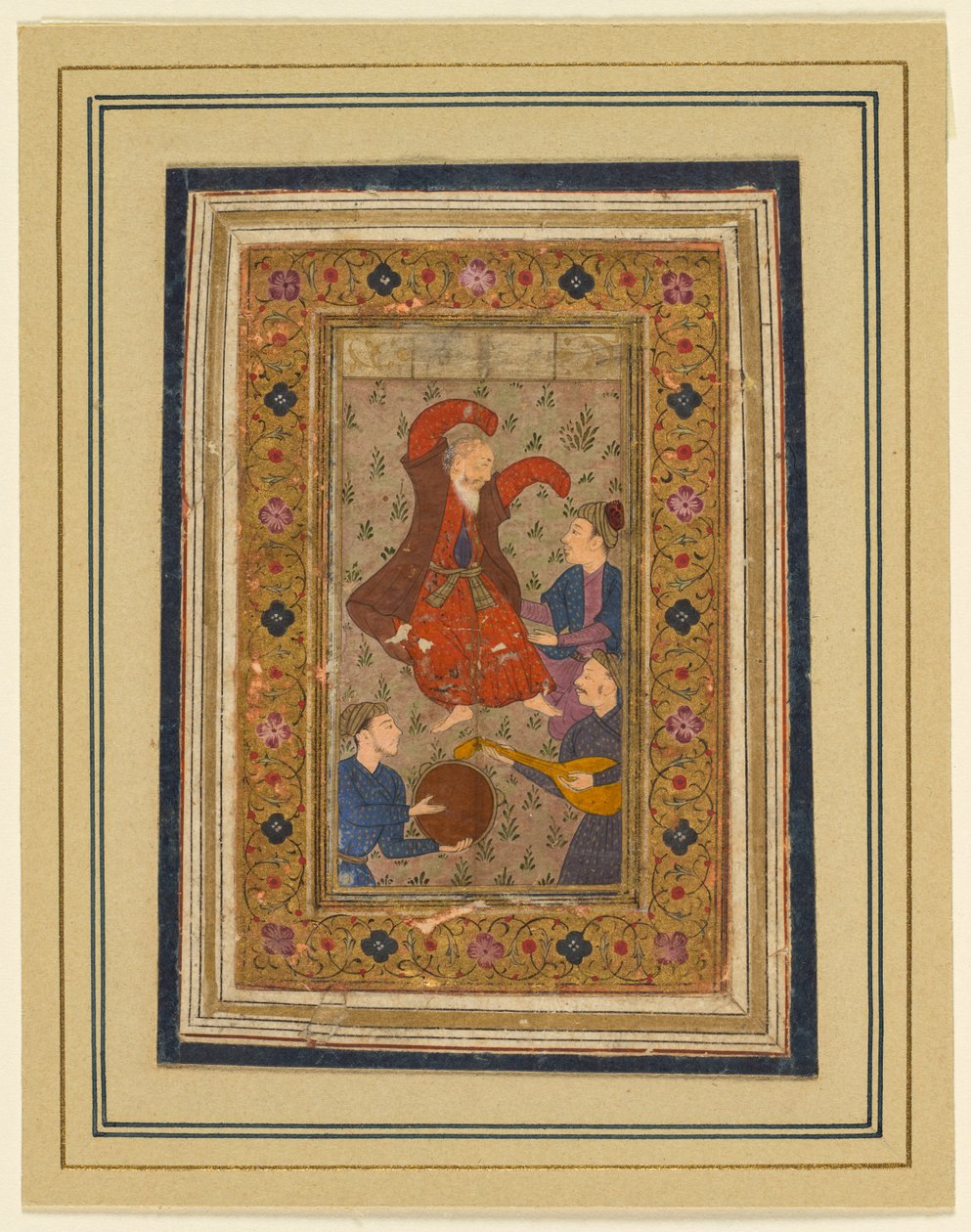 En dansande dervisch och tre musiker, från en divan (samlade dikter) av Urfi (persiska, 1555–1591) av Unknown artist
