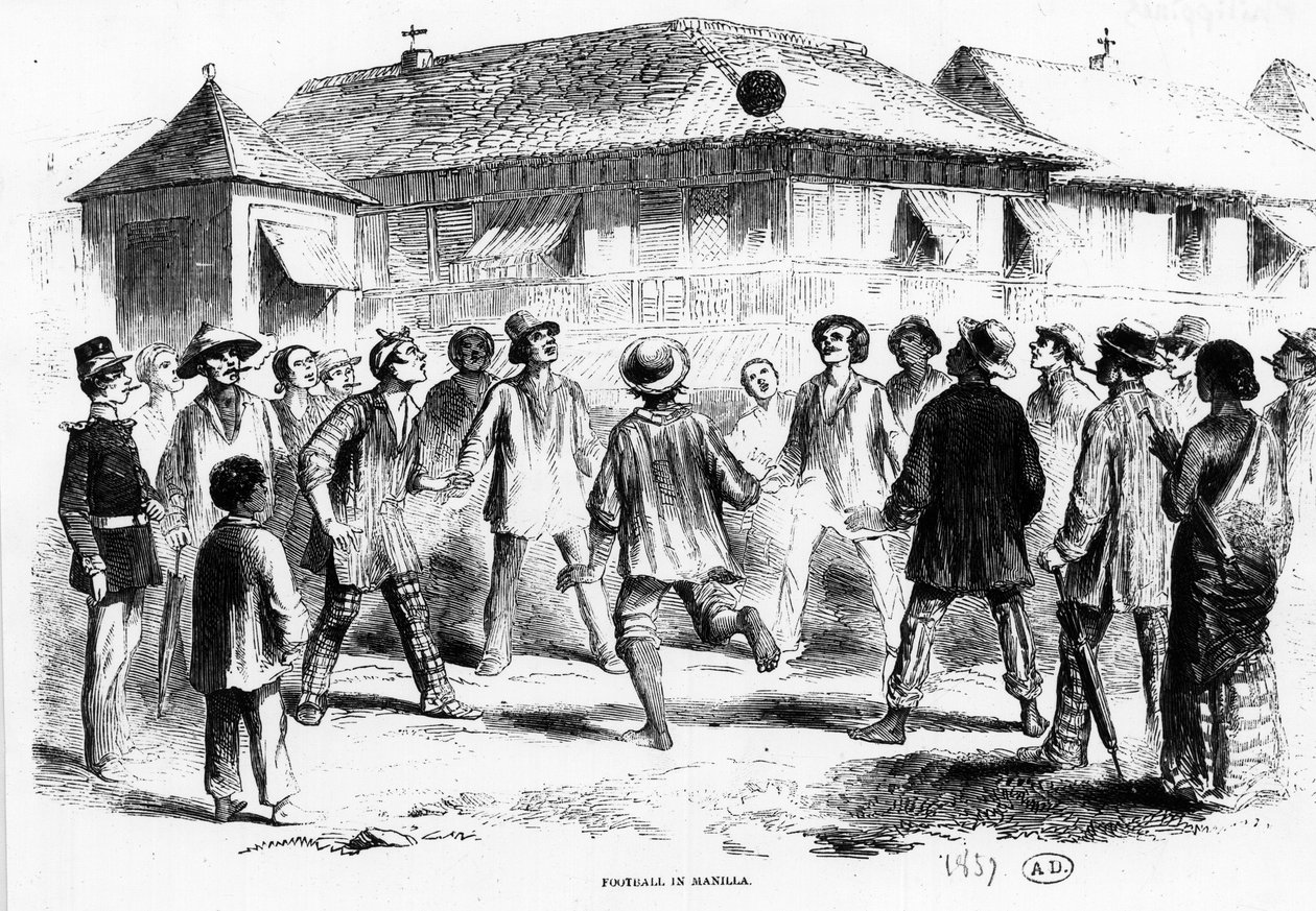 En fotbollsmatch i Manila (Filippinerna) - gravyr av Unknown artist