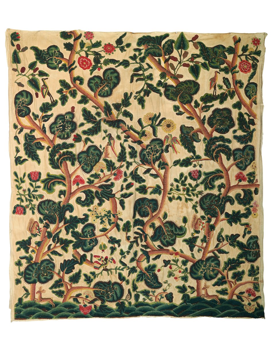 En stor crewelpanel (ull) av Unknown artist