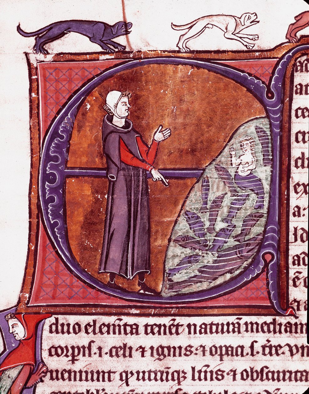 En munk framför en damm, en siren är representerad bland miniatyrfiskarna hämtade från manuskriptet "Speculum historiale"" (The Mirror Historial) av Vincent de Beauvais (1184/94-1264) Laon från 1200-talet, kommunalt bibliotek av Unknown artist