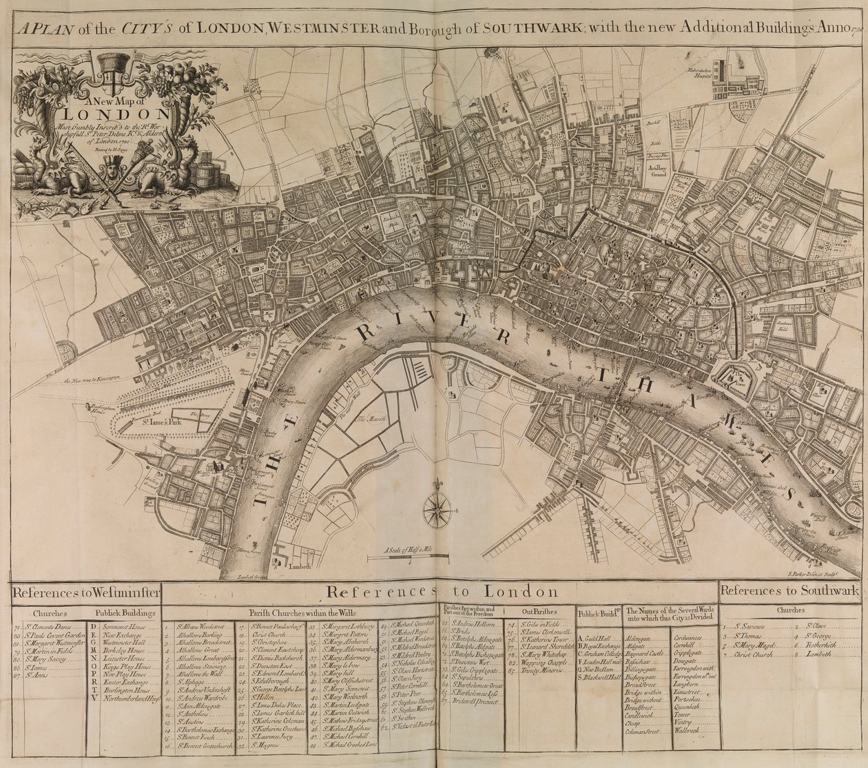 En plan över staden London, Westminster, stadsdelen Southwark och floden Themsen av Unknown artist