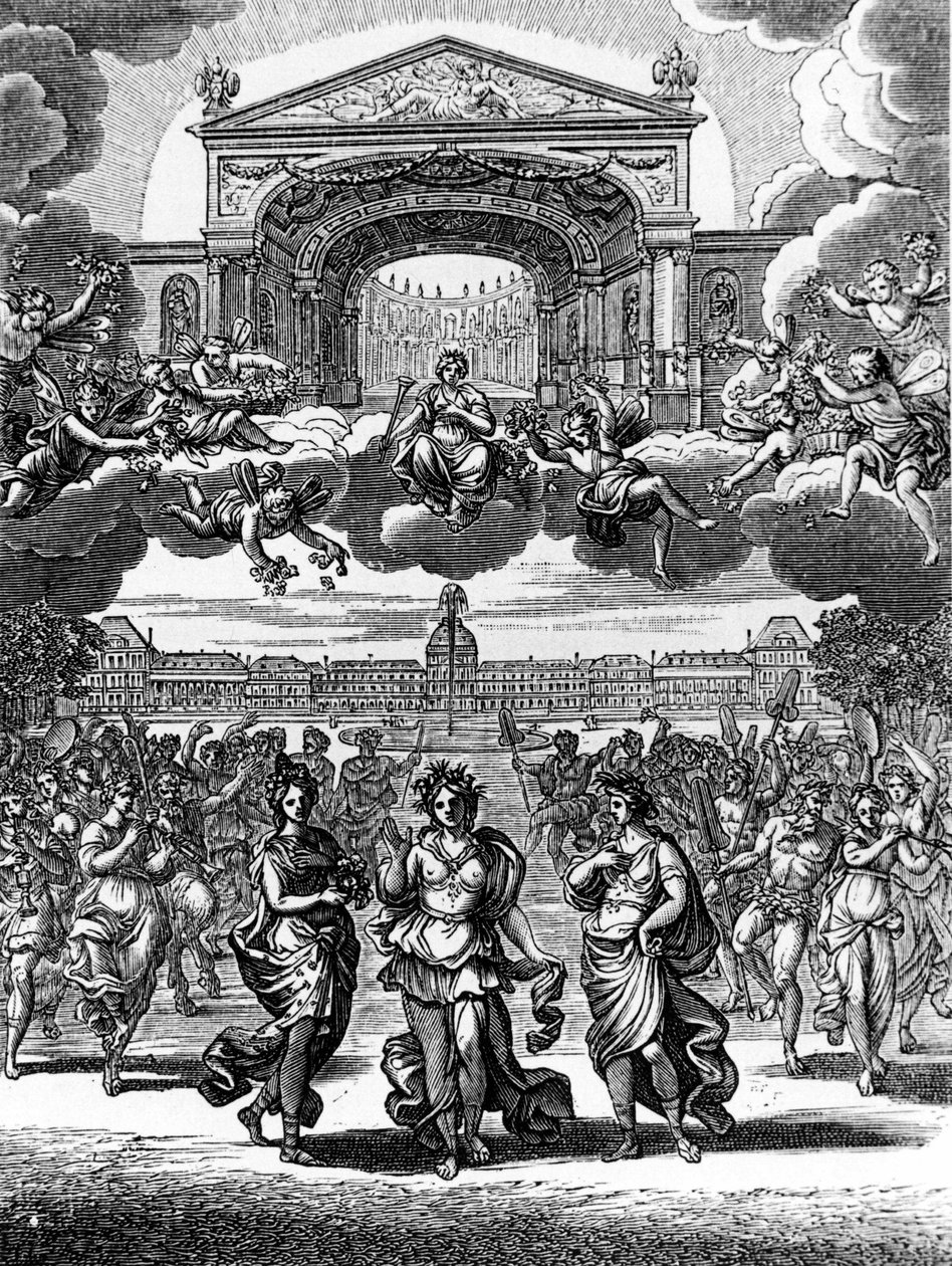 En scen av Alceste av Jean Baptiste Lully (Giovanni Battista Lulli) (1632-1687). av Unknown artist