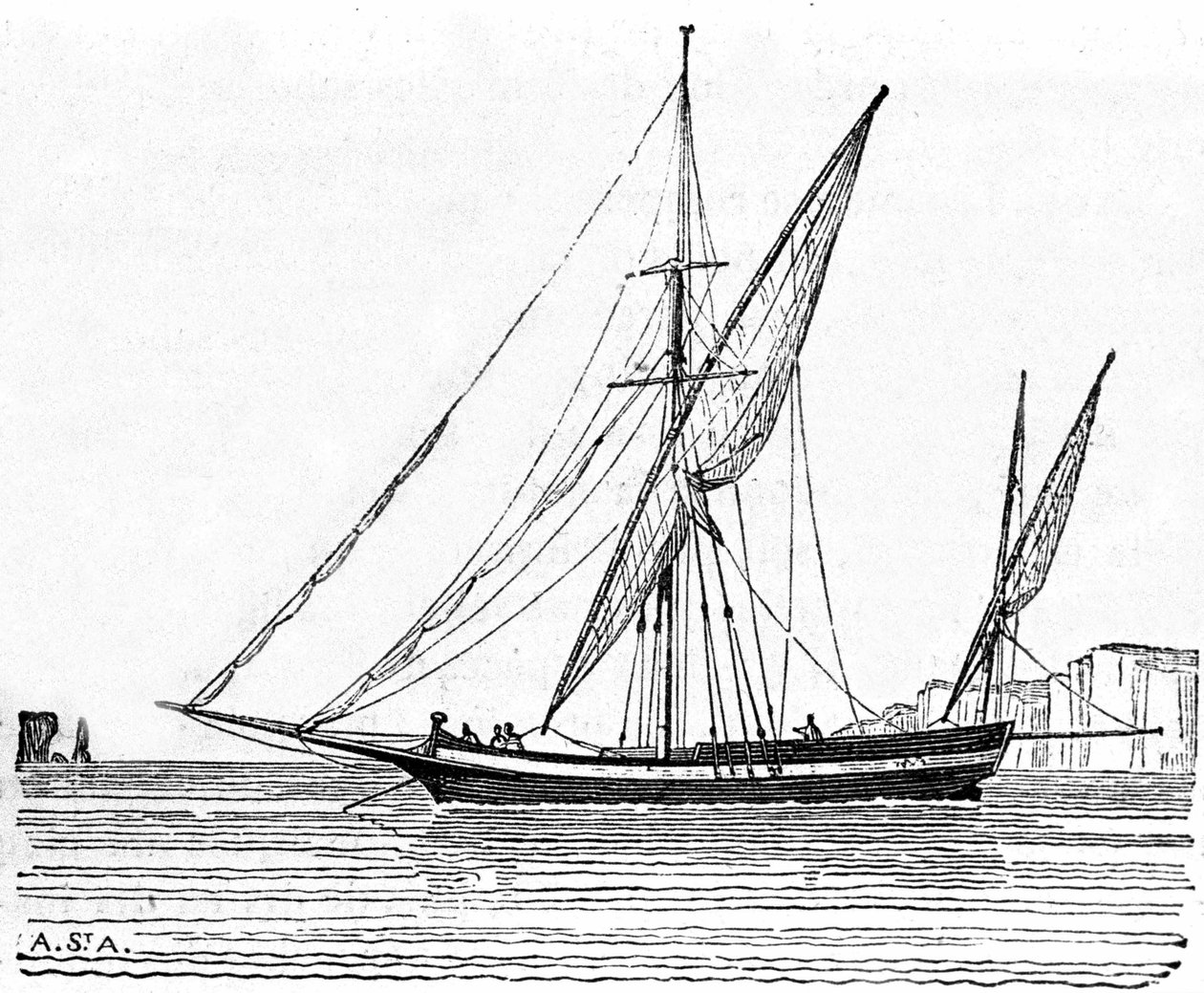En tartan, en liten båt med en stor mast av Medelhavet. av Unknown artist