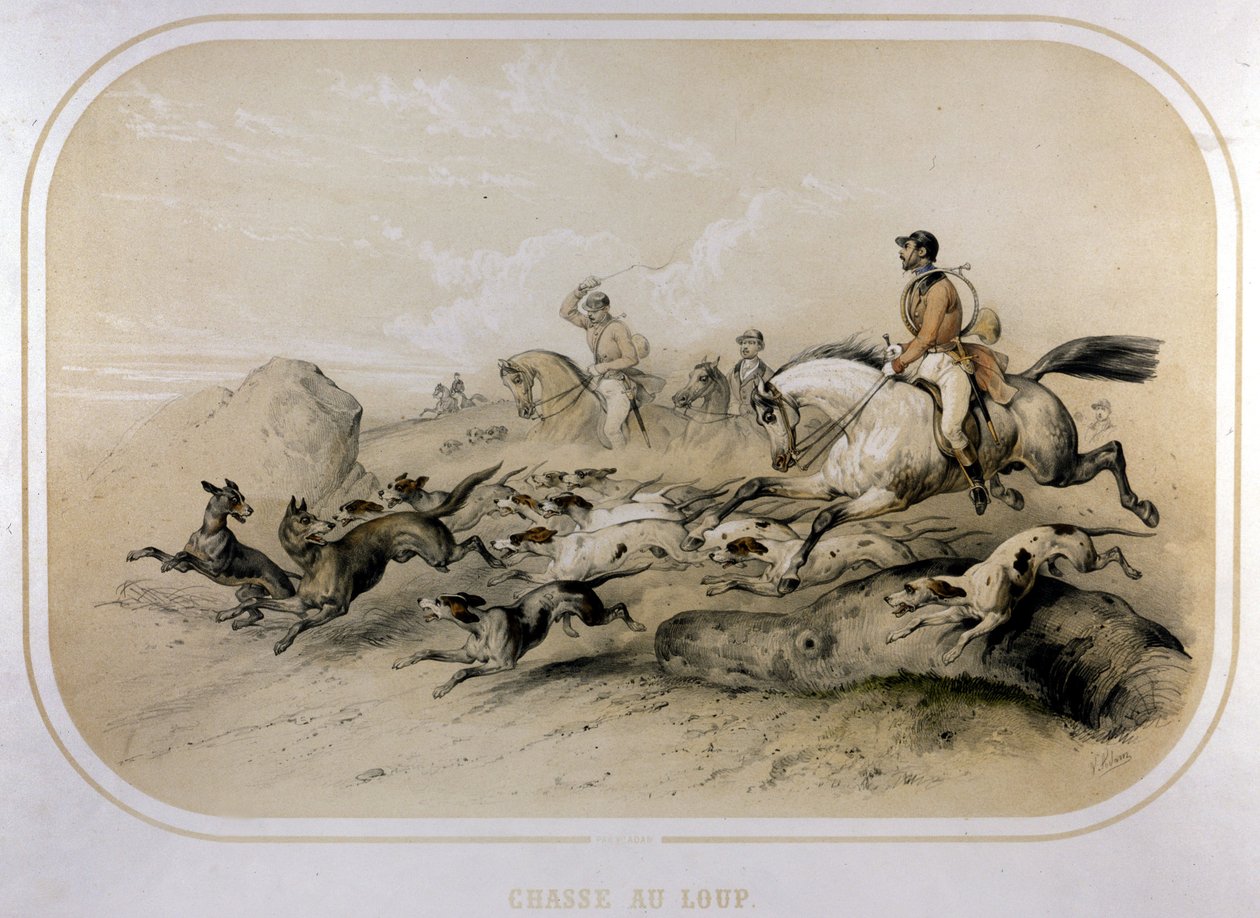 En vargjakt. 1800-talsgravyr. av Unknown artist