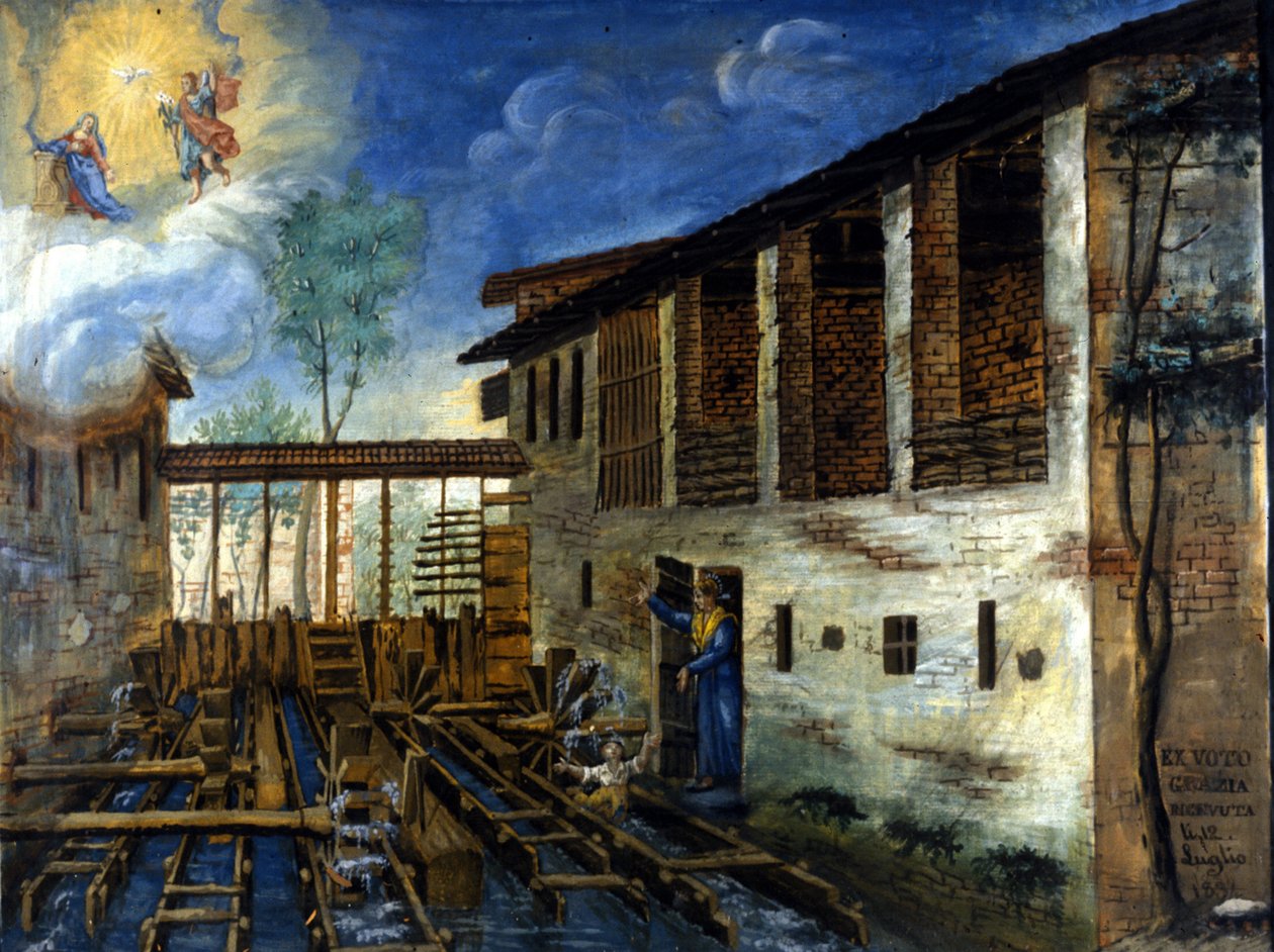 Ett litet barn räddat från pallarna på en vattenkvarn. av Unknown artist