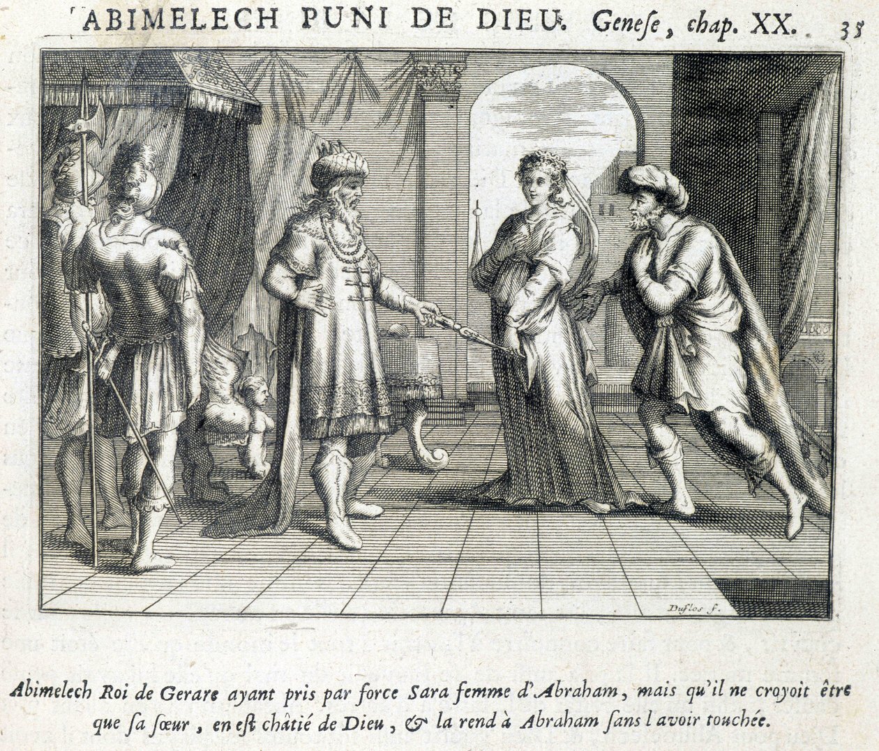 Abimelek ger Sara till Abraham - Bibel, gravyr av Unknown artist