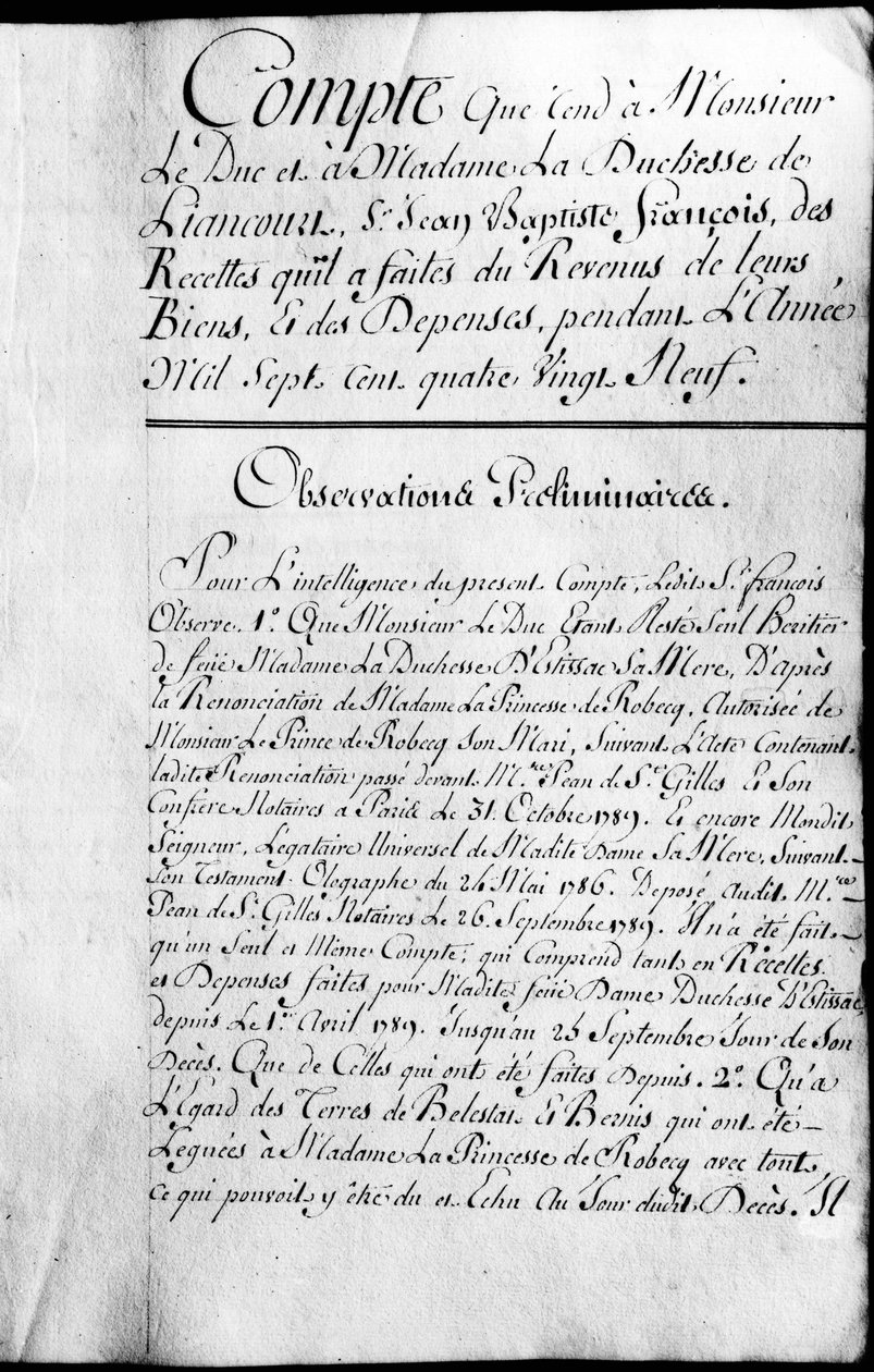 Räkenskapsbok för år 1789 av hertigen av Rochefoucauld Liancourts egendom. av Unknown artist
