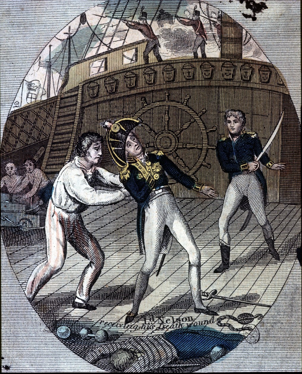 Amiral Nelsons död i slaget vid Trafalgar, ombord på hans skepp, "Victory" (21 oktober av Unknown artist