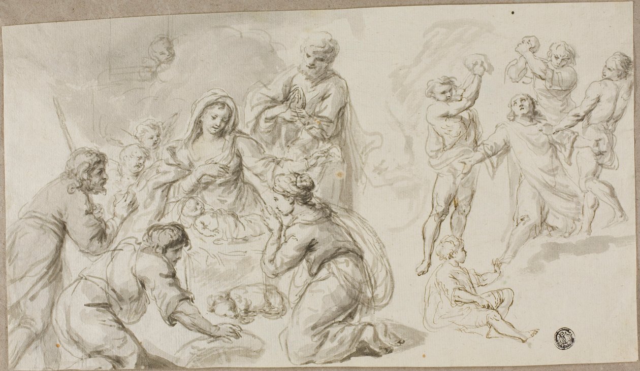 Tillbedjan av herdarna; Stening av Sankt Stefan av Unknown artist