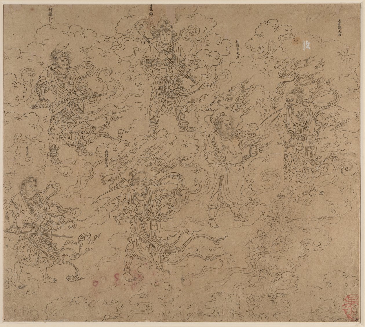 Album med daoistiska och buddhistiska teman: Procession of Daoist Deities: Leaf 19 av Unknown artist