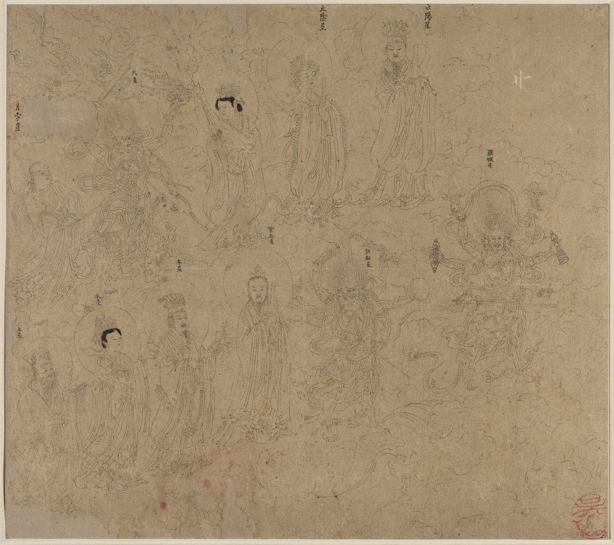 Album med daoistiska och buddhistiska teman: Procession of Daoist Deities: Leaf 21 av Unknown artist