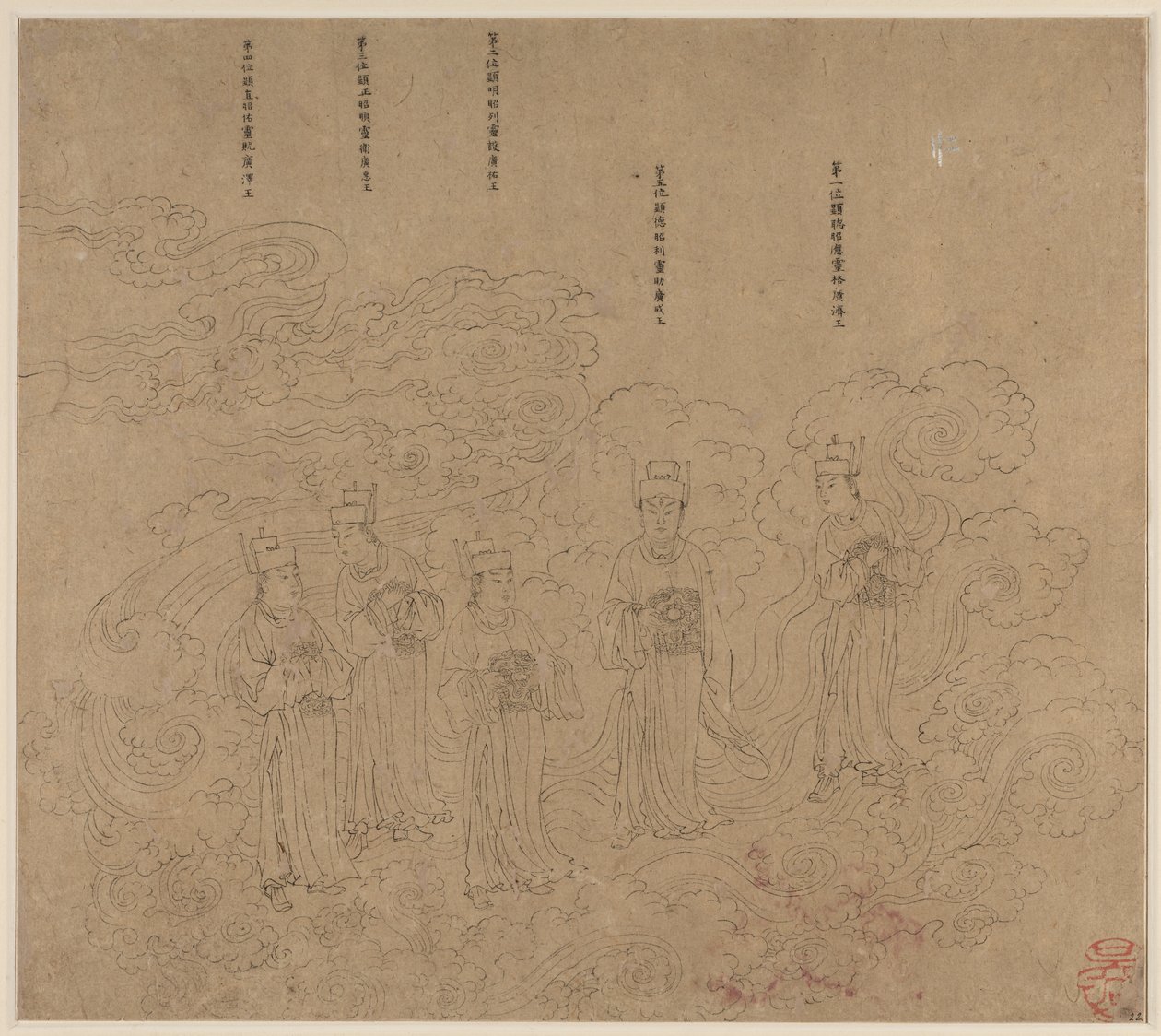 Album med daoistiska och buddhistiska teman: Procession of Daoist Deities: Leaf 22 av Unknown artist