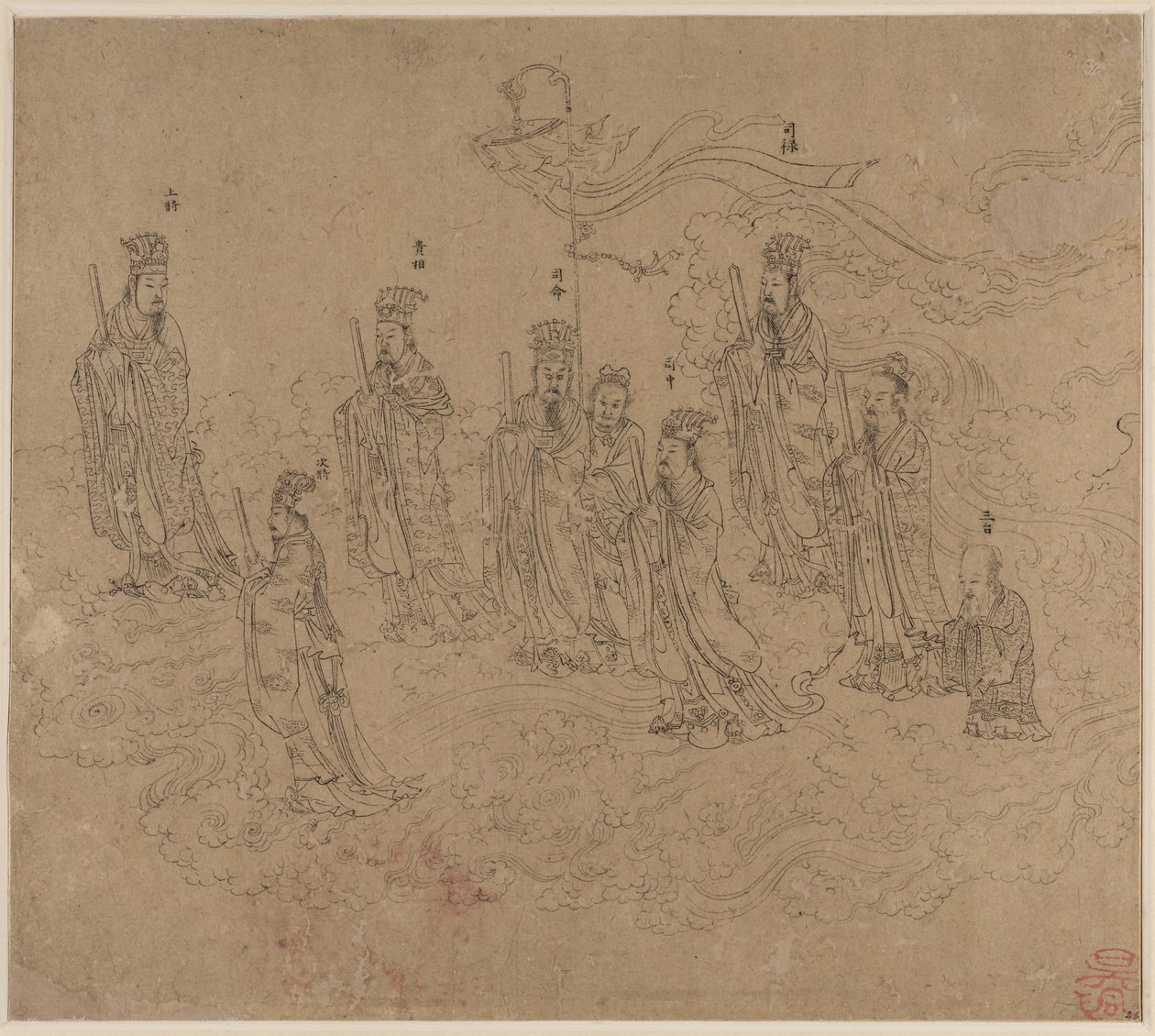 Album med daoistiska och buddhistiska teman: Procession of Daoist Deities: Leaf 26 av Unknown artist