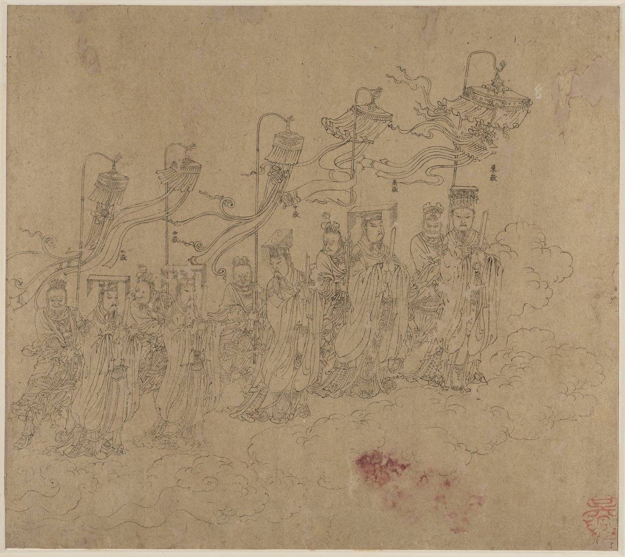 Album med daoistiska och buddhistiska teman: Procession of Daoist Deities: Leaf 5 av Unknown artist