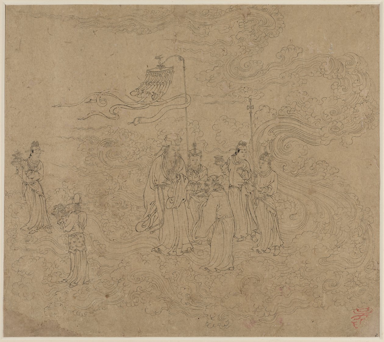 Album med daoistiska och buddhistiska teman: Procession of Daoist Deities: Leaf 7 av Unknown artist