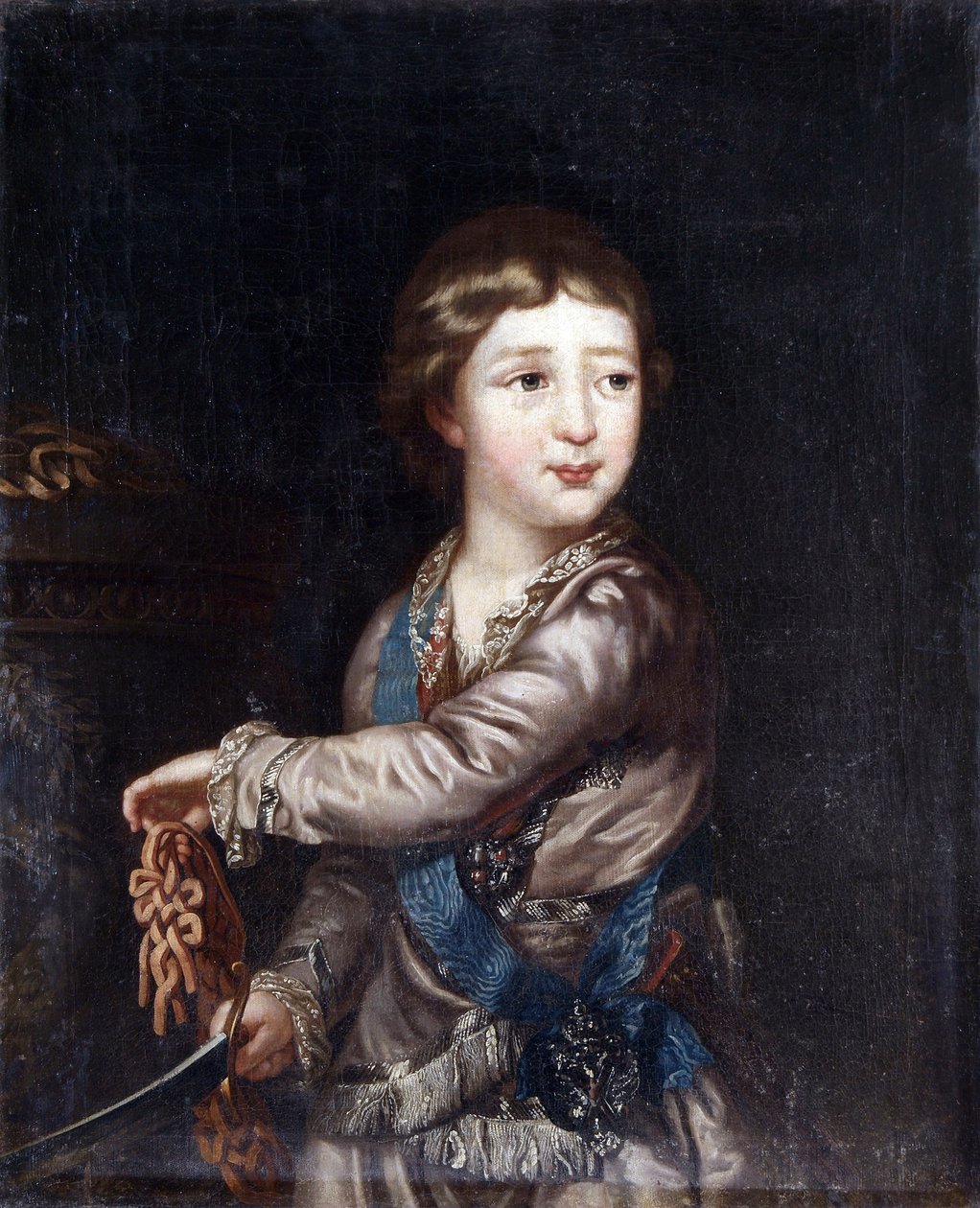Alexandre Pavlovitch Romanov (Alexandre I de Russie) - Porträtt av storhertig Alexander Pavlovich (1777-1825) som barn, anonym. Olja på duk av Unknown artist