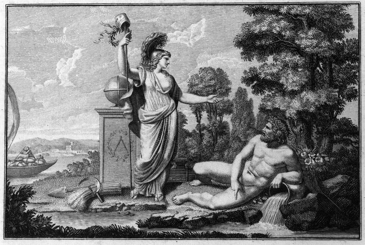 Allegori över den cisalpina republiken (Cisalpina) skapad av Napoleon Bonaparte den 27/06/1797 efter fransk modell i Italien, som blev Italienska republiken 1802. Den franska republikens symboler är representerade. Gravyr Museo del risorgimento, Milano. av Unknown artist