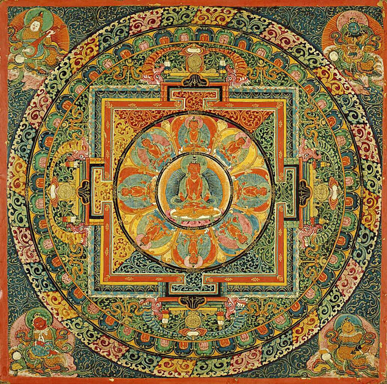 Altarbord med Mandala av Amitayus, det oändliga livets Buddha av Unknown artist