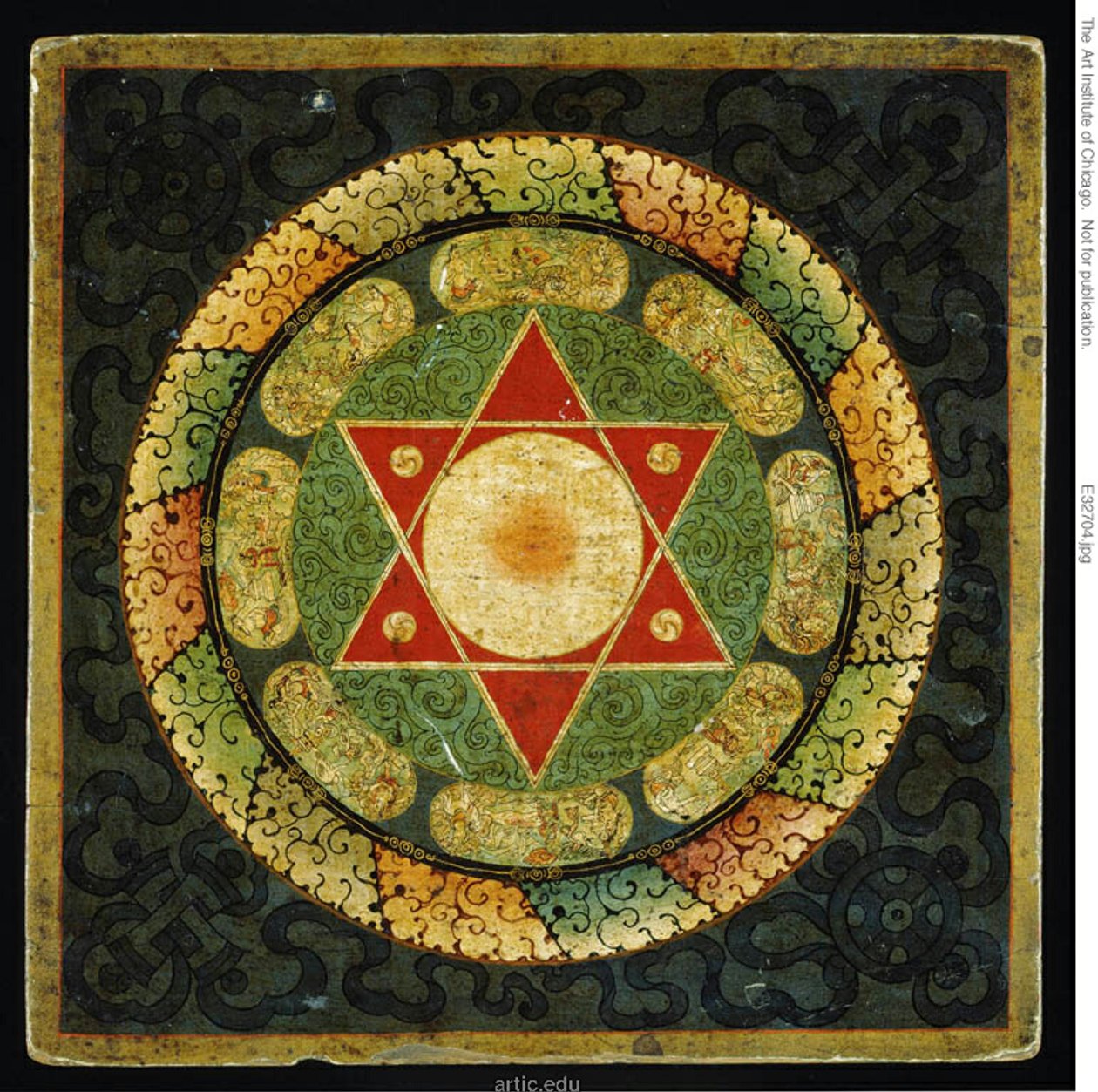 Altarbord med mandala av kvinnlig tantrisk upplyst varelse (Vajrayogini) av Unknown artist