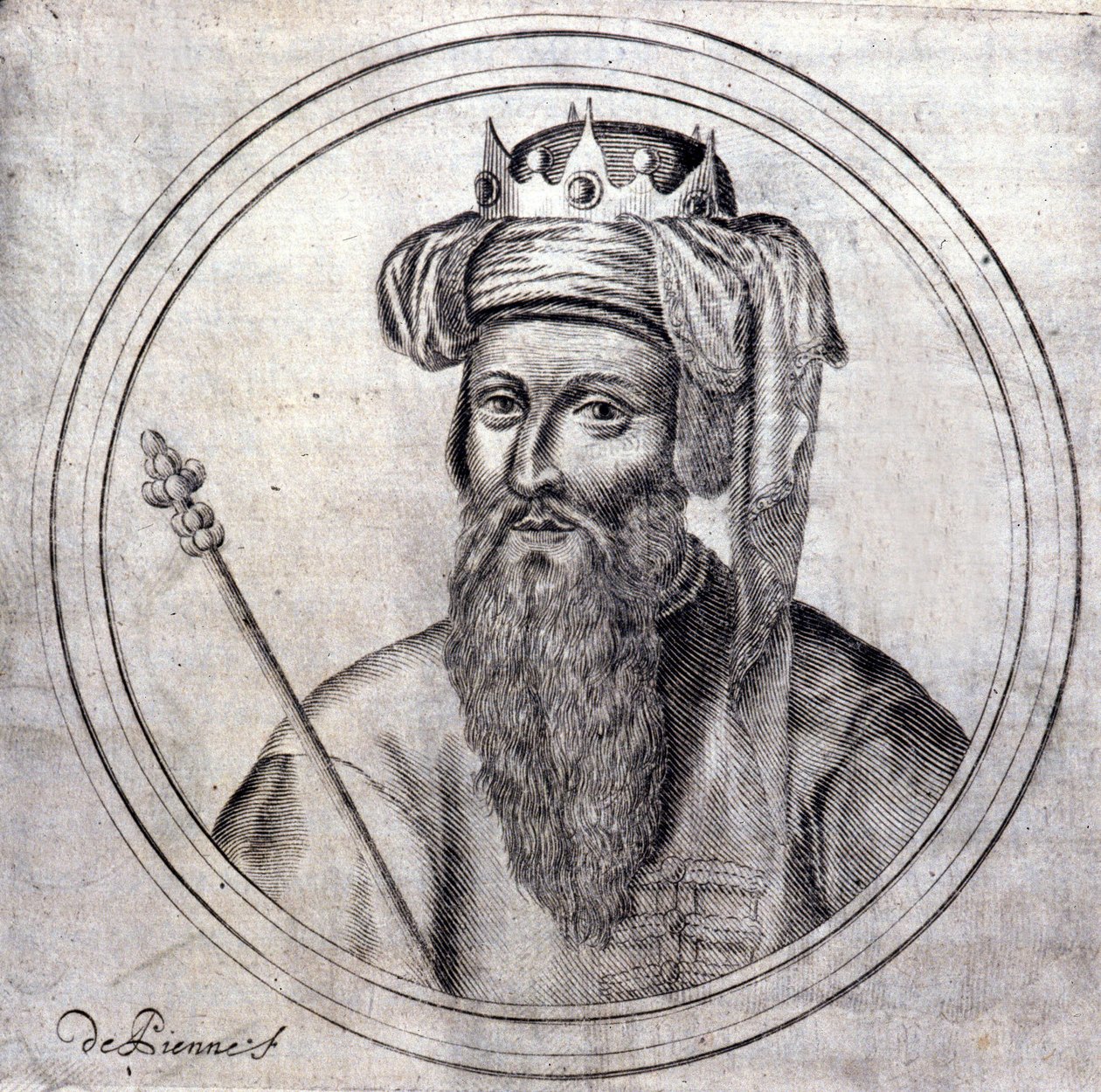 Amedee VIII (1383-1451), greve då hertig av Savoyen, sista motpåve under namnet Felix V. Gravyr i "" Genealogical History of the Royal House of Savoye" av Samuel Guichenou, Lyon 1660. av Unknown artist