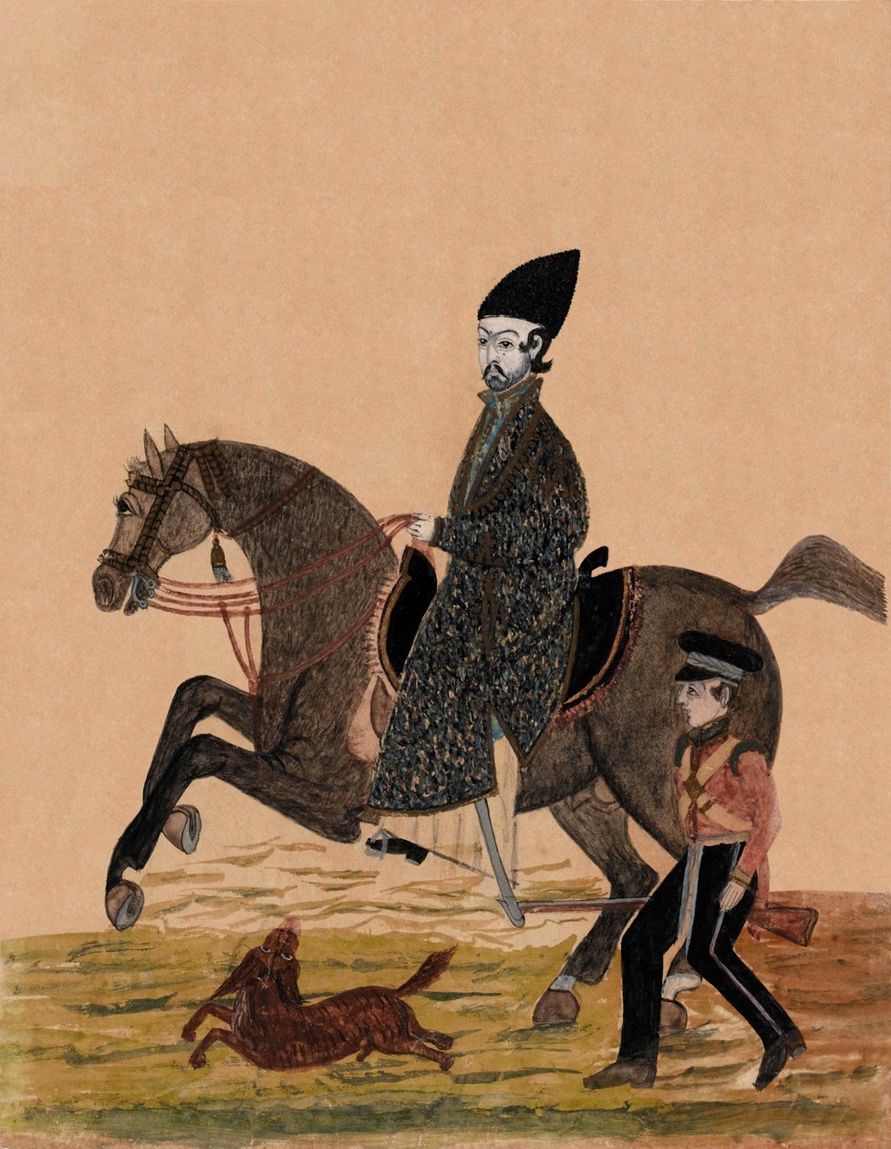 En afghansk Sirdar [officer] och en brittisk soldat, ca 1841 (akvarell) av Unknown artist