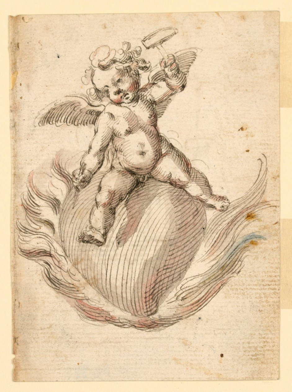 En ängel som slår en mejsel till ett brinnande odjur av Unknown artist