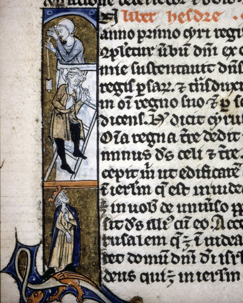 En belysning som skildrar byggscen på 1300-talet. av Unknown artist