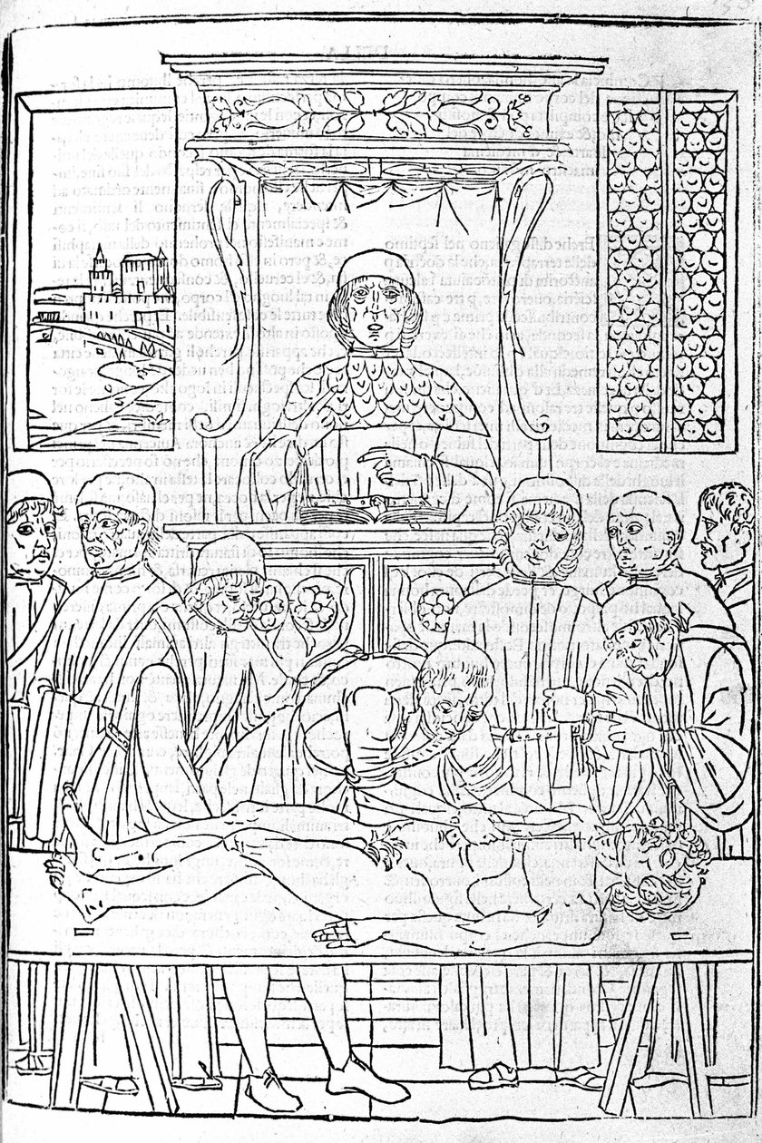 Anatomisk dissektion. Gravyr från en avhandling av medicin av Gerolamo Cardano (Cardanus Hieronymus), Florens av Unknown artist