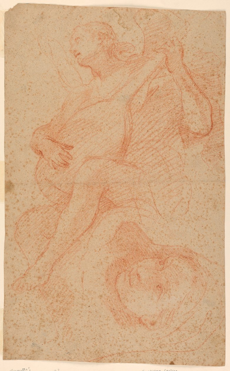 Ängel som spelar lut; Verso änglar med kors av Unknown artist